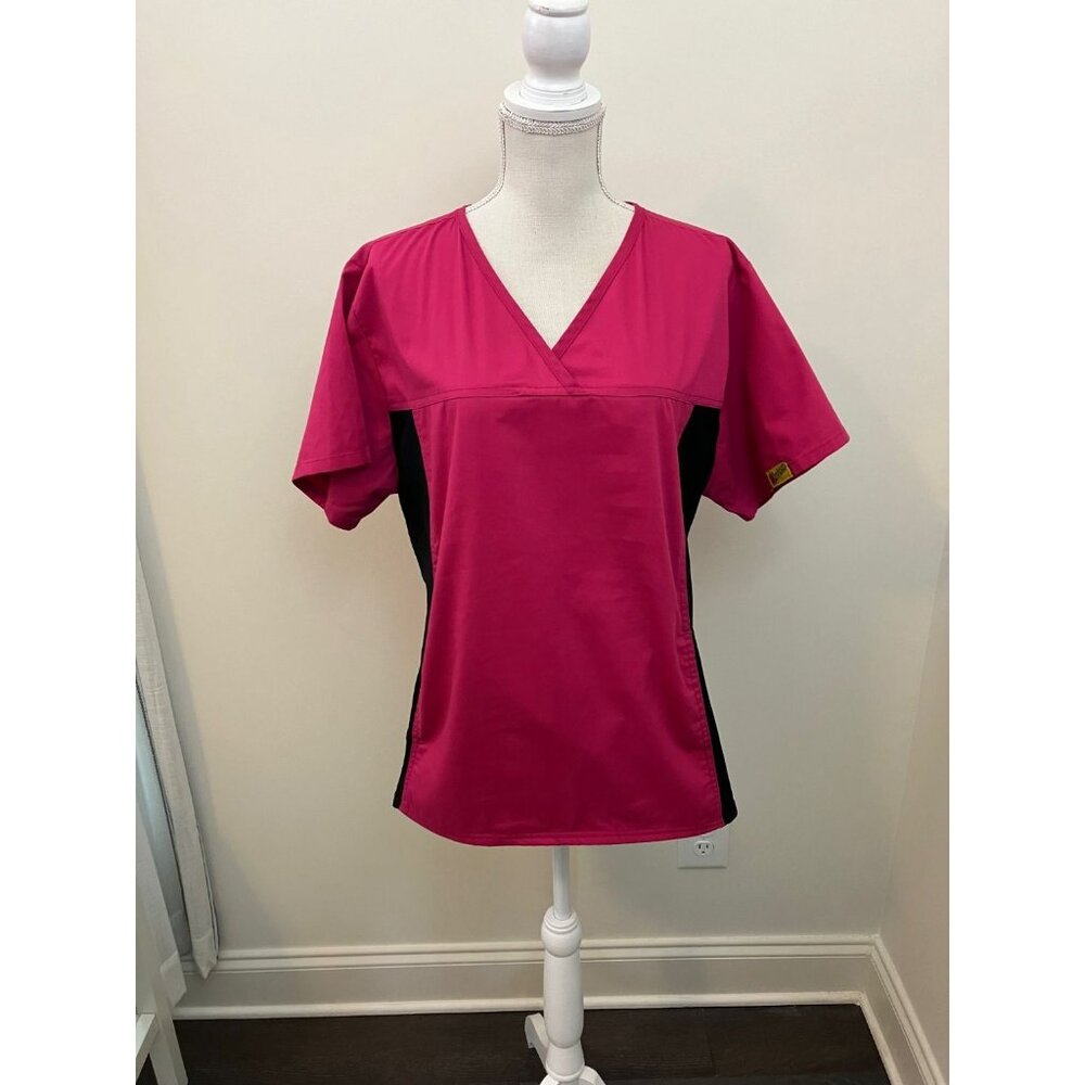 Fashion Scrubs Short Sleeve Pink Black Scrub Top Size XL